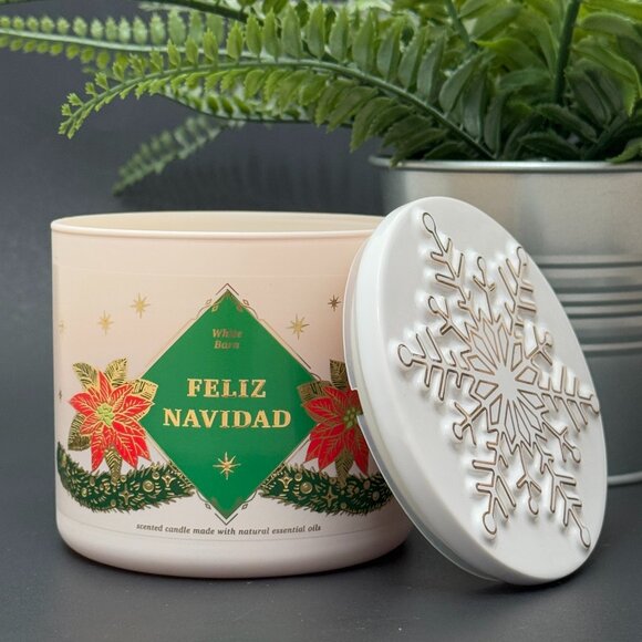 BBW Feliz Navidad Champurrado White Barn Bath & Body Works 3 Wick Candle - Picture 1 of 12